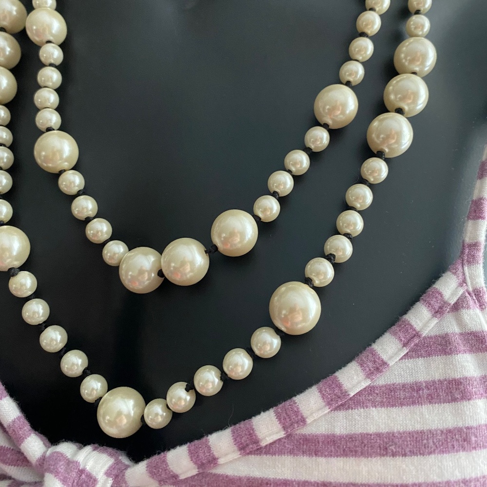 Jacob Multi-Strand Faux Cream Pearl Necklace Graduated Statement Silver Tone Ext